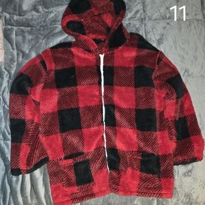 Red and Black Plaid Fleece Hooded Jacket